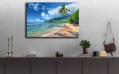 Hawaii Beach Art, Hawaii Shoreline Photography, Tropical Beach Hawaii Mountains