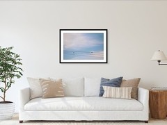 Framed Photo 24×36 ‘Distance Between’ Minimalist Birds on Power Lines, Blue Sky