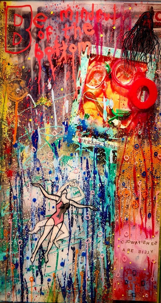ABSTRACT MIXED MEDIA PAINTING LAYERED ACRYLIC/LUCITE DOUBLE SIDED GRAHAM CALAM