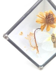Vintage Beveled Pressed Flower Glass Leaded Lead Small Wall Art Moth Butterfly