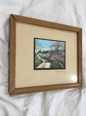 SIGNED WALLACE NUTTING WINDING ROAD w FLOWERING TREES H/TINTED FRAMED PHOTOGRAPH