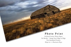 Barn Photography Print: Oklahoma Rustic Prairie Farm Country Stormy Sky Photo