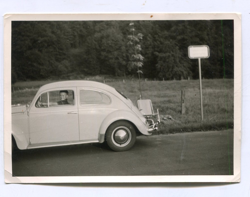 Old Photo Boy in Beetle Car, 1950s, 1960s, 7x10cm