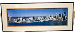 Panoramic Seattle Skyline Color Photo Matted and Framed 35″ x 14″