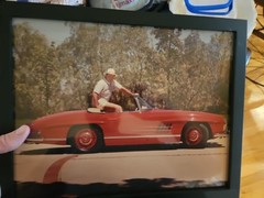 FABULOUS VINTAGE ORIGINAL PHOTO OF A MAN AND RARE MERCEDES AUTOMOBILE. 15X12 IN