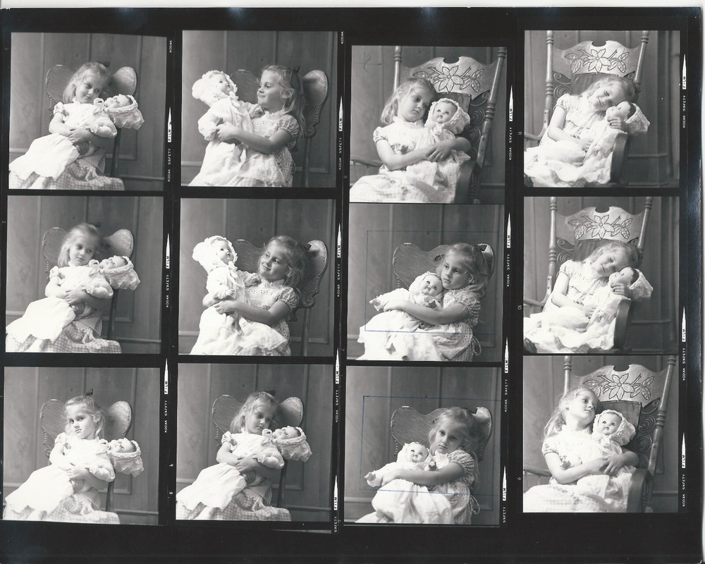 Young Girl Holds & Rocks Doll R HENDRICKSON Negatives & Photo Contact Sheet R24