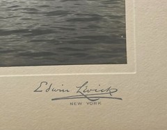 Original EDWIN LEVICK ‘3 Masted Sailboat at Sunset’ Gelatin Silver Photograph