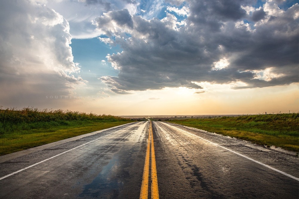 Highway Photography Print: Oklahoma Road Trip Rain Travel Landscape Photo