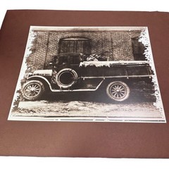Vintage Sepia Photograph Antique Car Truck Matted Print Industrial Wall Decor