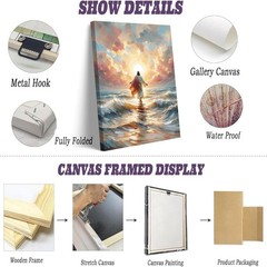 Jesus Walking on Water Canvas Wall Art Jesus Back Waters Reflection Sunset Gl…