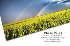 Country Photography Print – Picture of Double Rainbow and Wheat Field in Kansas