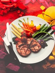 Vintage Ilfochrome Cibachrome Food Photography Set – Steak & Salmon Fine Dining