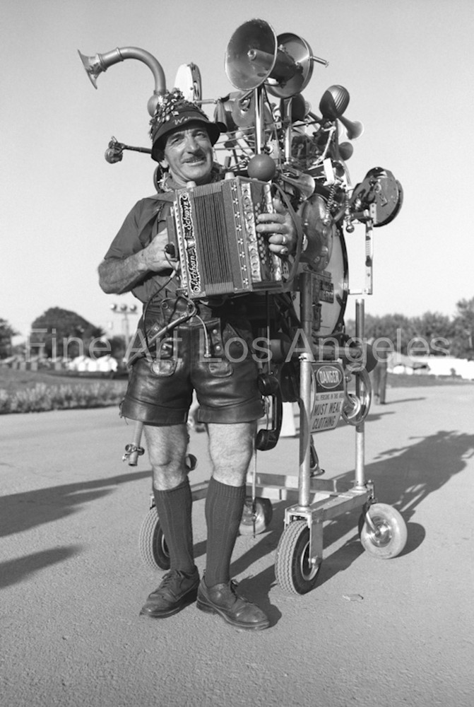 Neal White photo, One Man Band in Lederhosen, 1970s
