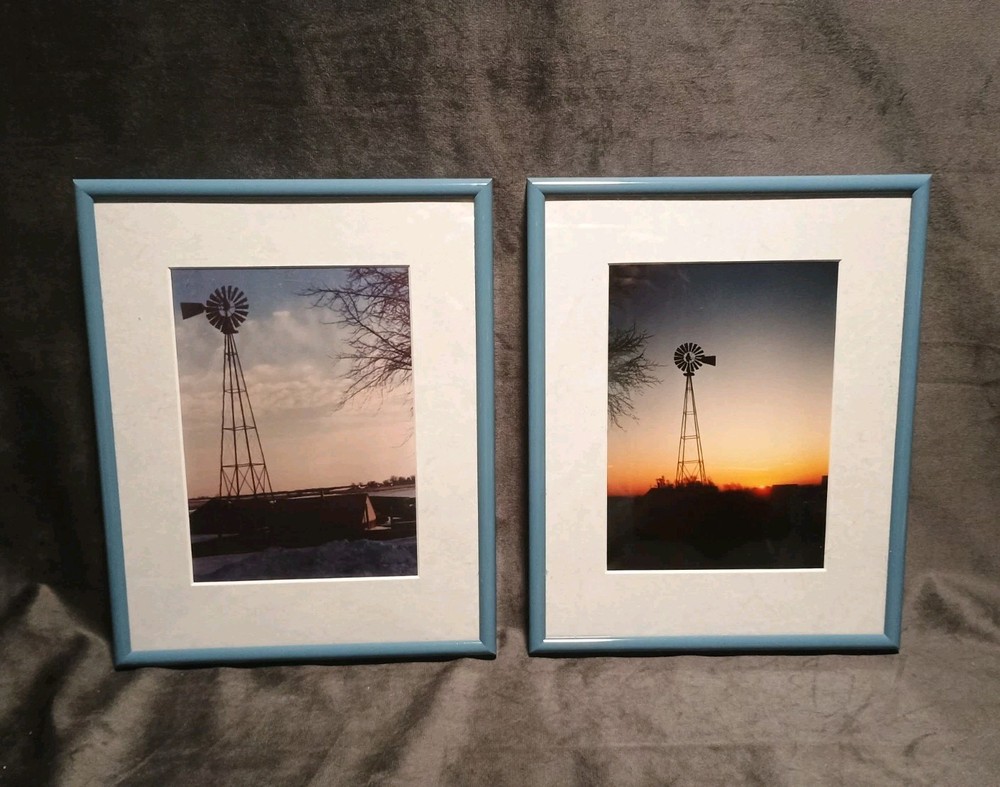 2 Windmill Landscape Photography Framed Sunrise & Sunset Rural/Farm/Country 8×10