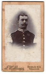 Photograph F. W. Briese, Berlin, soldier in musician guard uniform with Mustasch