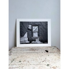 Vintage Black and White Photography Print Weathered Abandoned Building Art