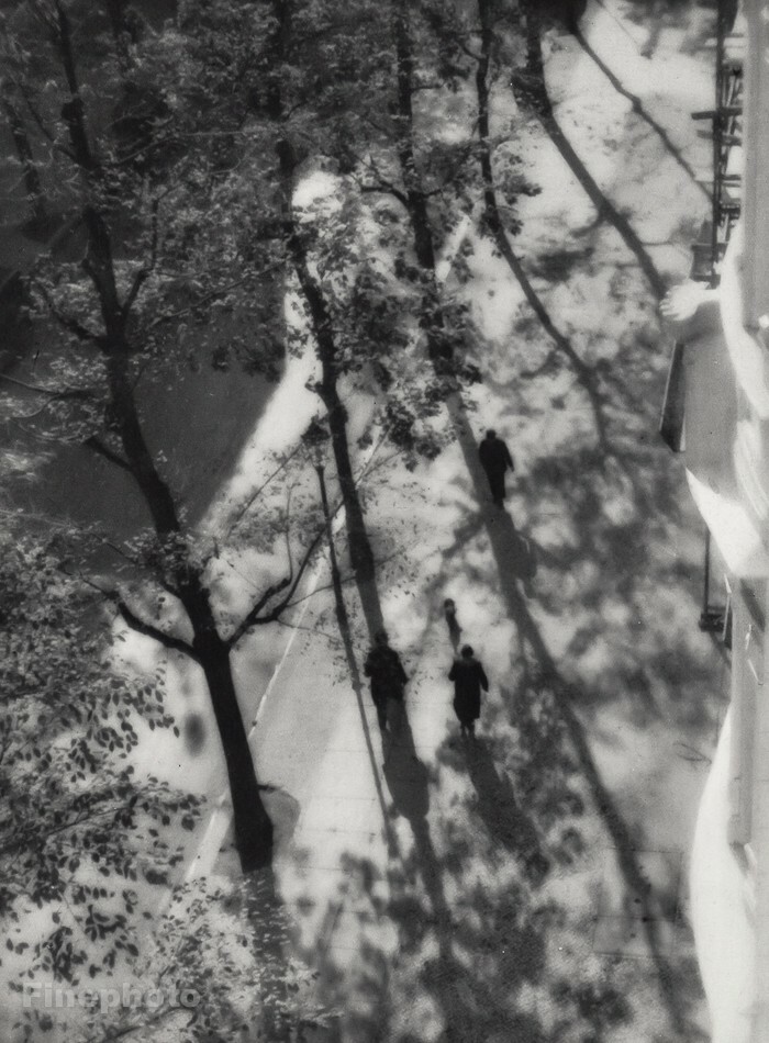 1932 Original Kardas Street People Tree Shadow Aerial View Vintage Photo Gravure