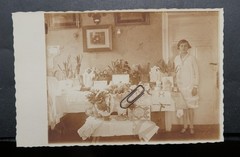 Photo postcard portrait Thalheim Erzgebirge birthday houseplant girl old