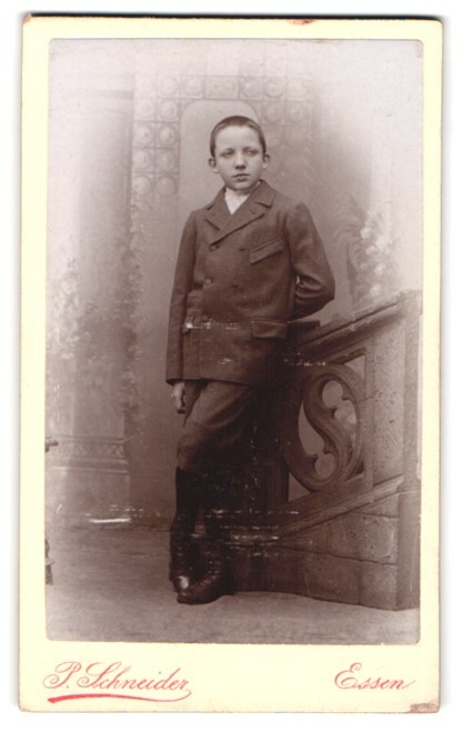 Photograph P. Schneider, Essen, Kettwigerstrasse 38, portrait of a boy in A