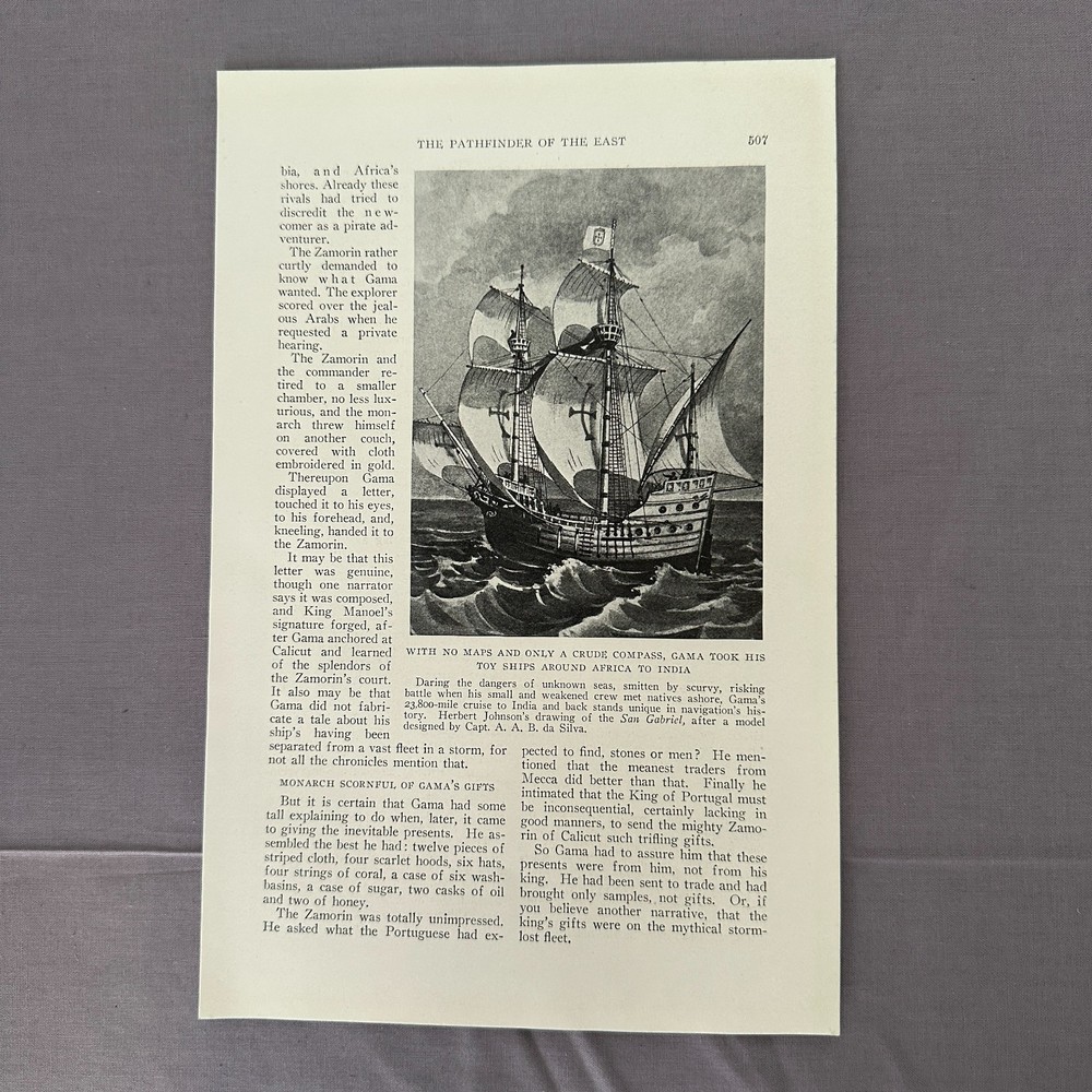 1927 Vasco da Gama Ship Illustration Vintage Maritime Sailing Photograph