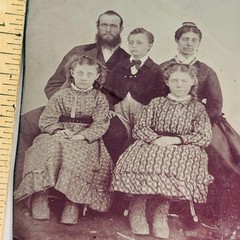 Vintage Tin Photograph Family Portrait 5 People Antique Photo