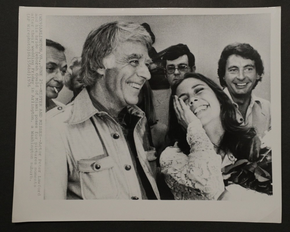 Peter Lawford & Deborah Gould wedding day Photograph 10×8, b/w 1976