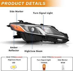 Passenger Side Headlight Assembly Compatible with 2018-2022 Toyota Camry | 2023