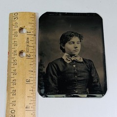 Vintage Tin Photograph Portrait Woman 3.25×3.25 inch Antique Style