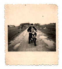 Old Photo Man on Motorcycle Field Road Highway Vintage Motorcycle Photography