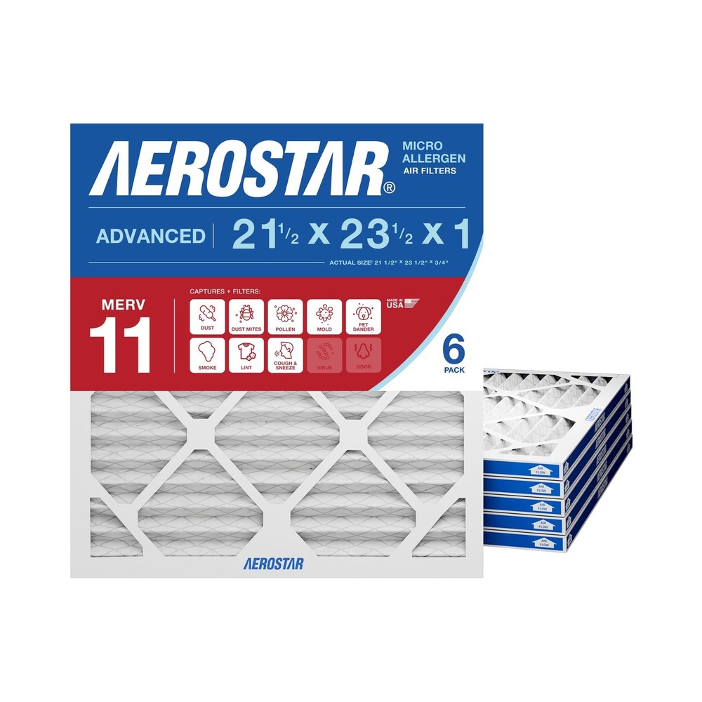 Aerostar 21 1/2×23 1/2×1 MERV 11 High Efficiency Pleated Air Filter, 6-Pack, …