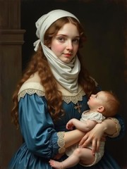 A3 Photo Mother Child Tenderness Artistic Glossy Paper Decor -077