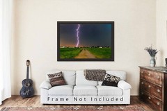 Storm Photography Print – Picture of Lightning Bolt Down Dirt Road in Oklahoma