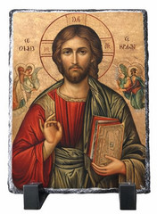 Christ Pantocrator Slate Icon – Orthodox Christian Wall or Tabletop Religious