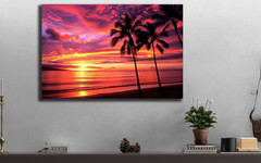 Hawaiian Sunset Wall Art, Tropical Palm Tree Beach Print, Pink Orange Skies Vibe