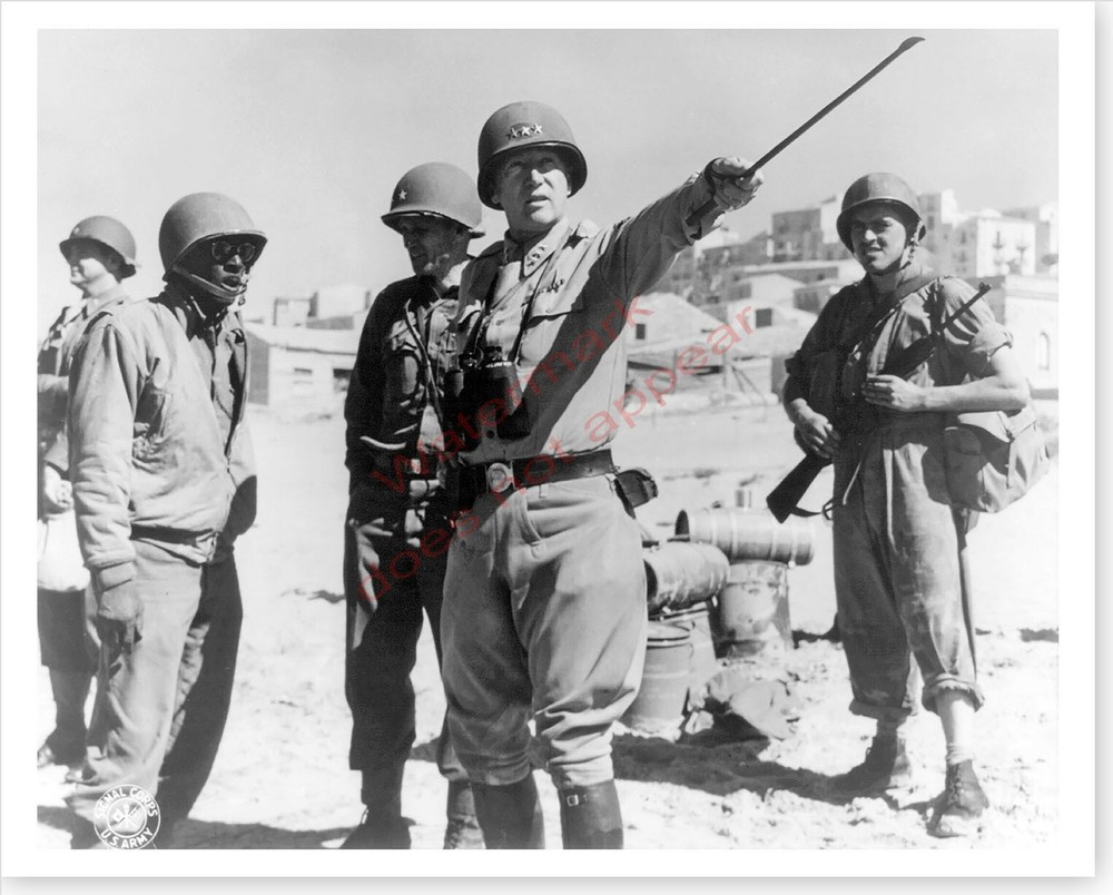 General George S. Patton In Sicily 1943 WWII Silver Halide Photo