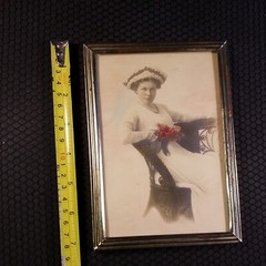 Selective Color Framed Vintage Photo Sotting Lady Holding Roses 5 x 7.5″ in.