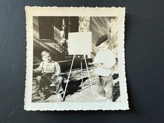 2 CHILD ARTIST WEARING BERET Original Black and White Photos 3 1/2″ X 3 1/2″