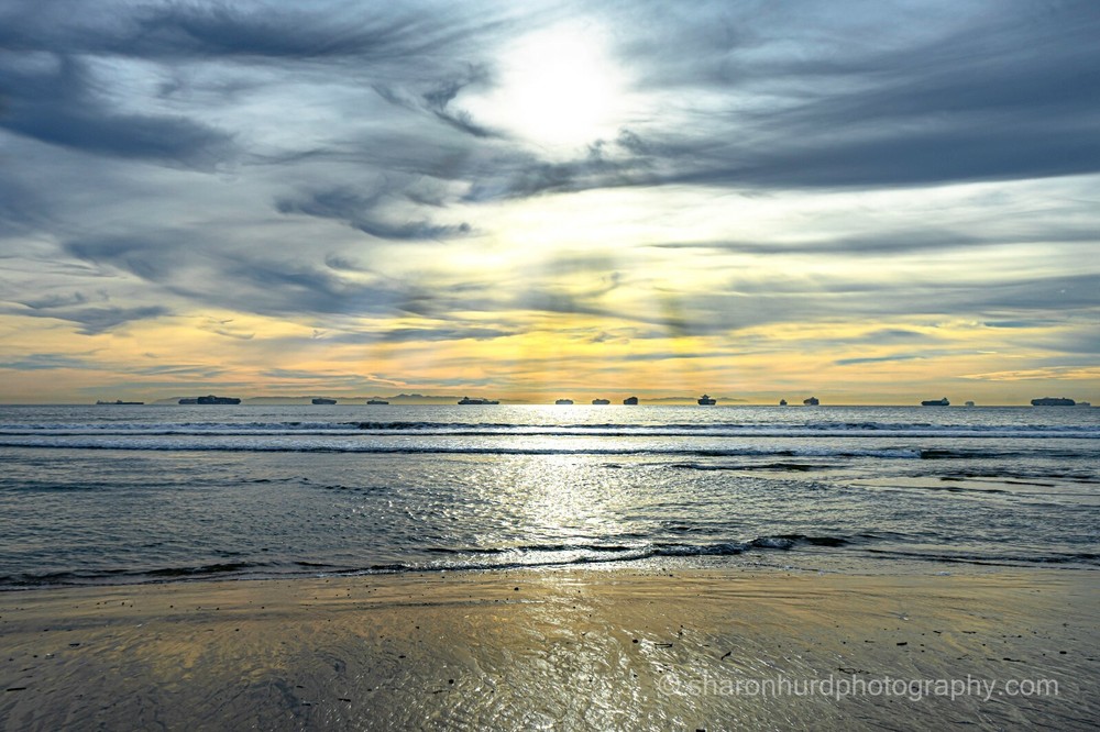 Seascape – Sunset and Container Ships photography print nature wall decor
