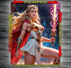 Sexy She Ra Princess with Sword Metal Sign Wall Art 14″ x 11″
