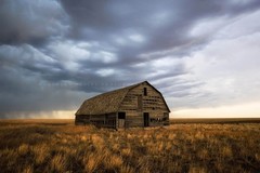 Barn Photography Print: Oklahoma Rustic Prairie Farm Country Stormy Sky Photo