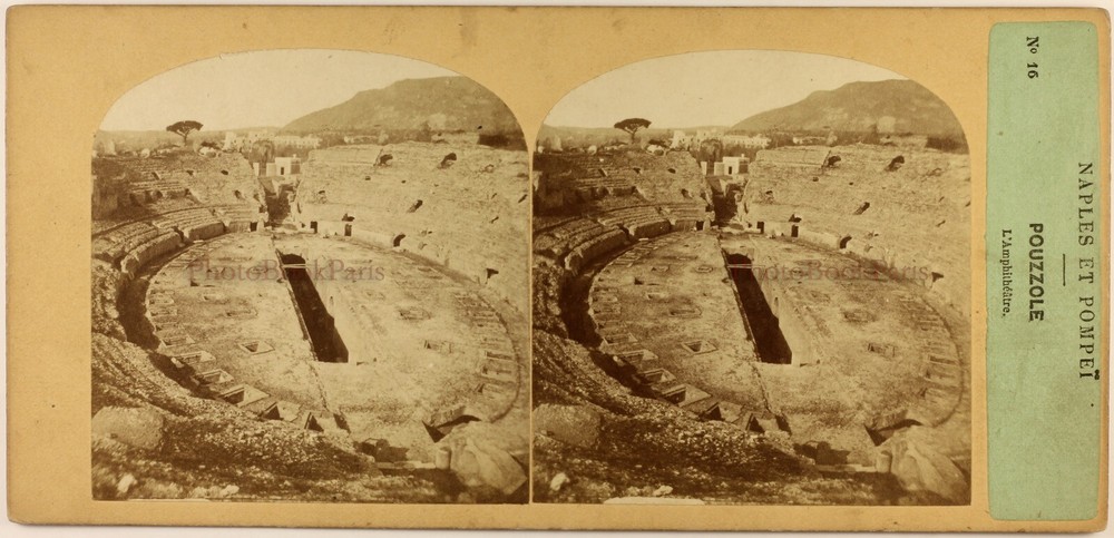 Italy Pozzuoli Amphitheatre c1858 Photo Stereo While And Tournament Vintage