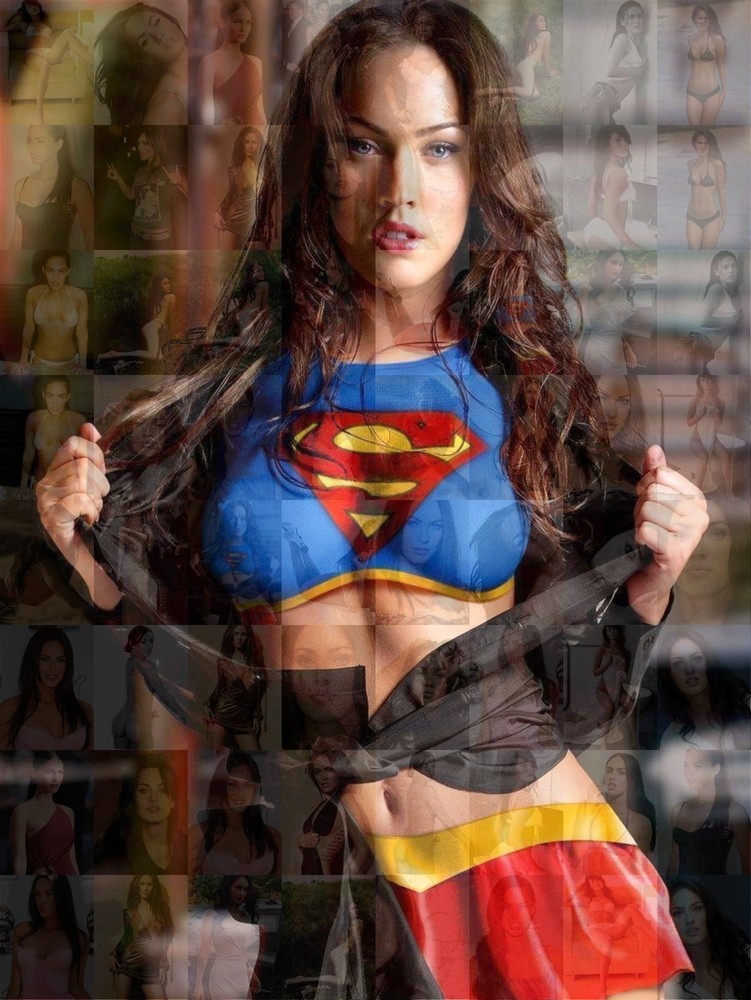 MEGAN FOX photo mosaic cm. 30×41 poster with a lot of sexy hot pics SUPERWOMAN