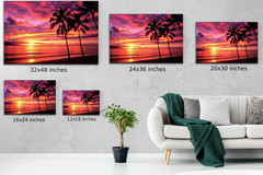 Hawaiian Sunset Wall Art, Tropical Palm Tree Beach Print, Pink Orange Skies Vibe