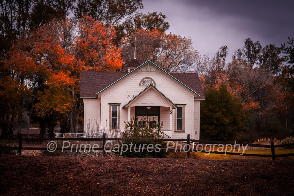 Historic Alamos School House Photography Print Fall Season Peaceful Farmhouse