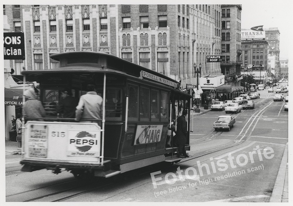 Photo USA San Francisco Cable Car Powell & Mason Line Advertising Pepsi Haig 1960s