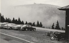 Vintage Photo Motorcycle & Parked Cars in the Mountains 1967 Vintage Passenger Car