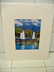 MATTED PHOTOGRAPHY View of Fountain and American Flag By Larry Santucci 16×20
