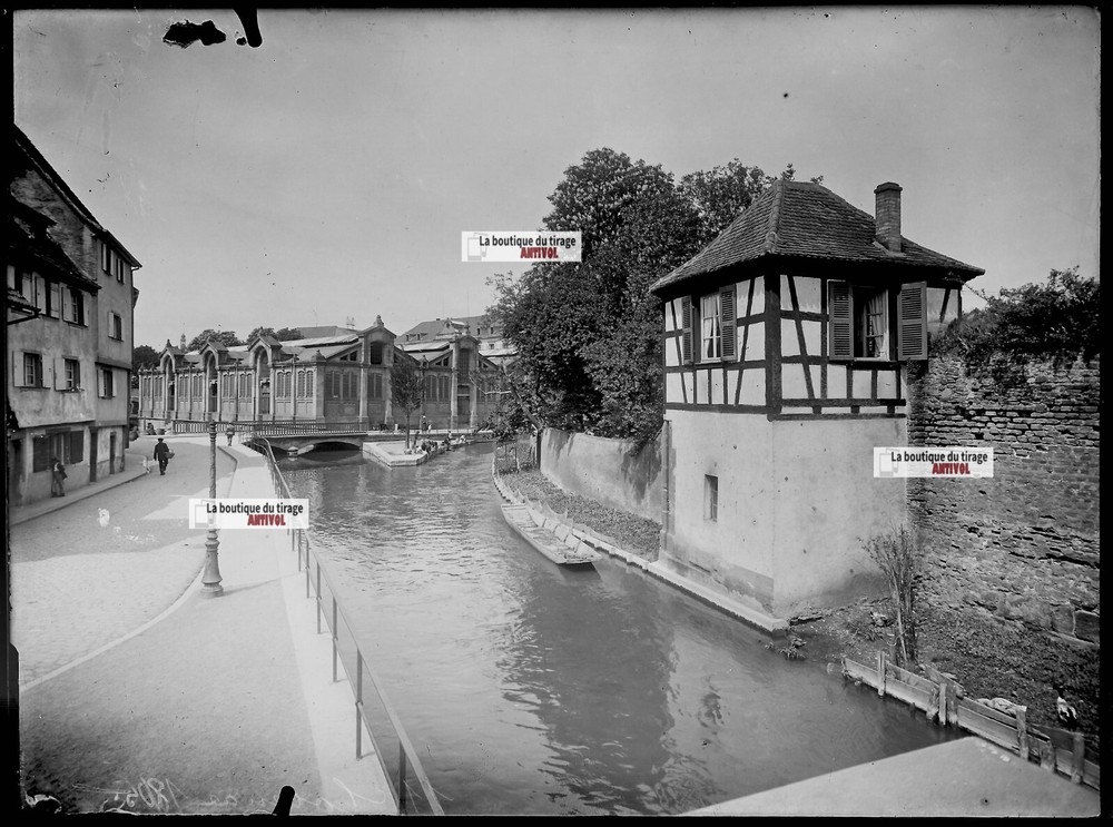 Old Black And White Photo Glass Plate Negative 13X18 Cm Colmar Water France