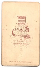 Photograph J. Simnett, Burton on Trent, 154, Station Street, Portrait Young Dam