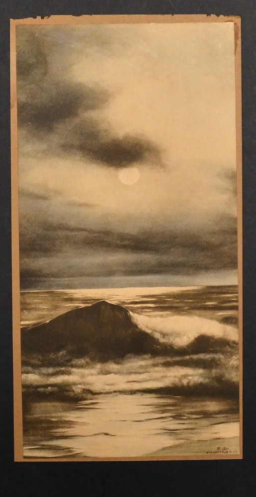 Original 1910 Moonlight Waves Painted Photo Stewart Publishing Co. N.Y.